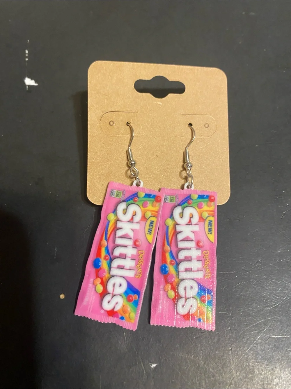 Novelty Kids Earrings - Pink Skittles & Red Ruffles Snack Pack Designs